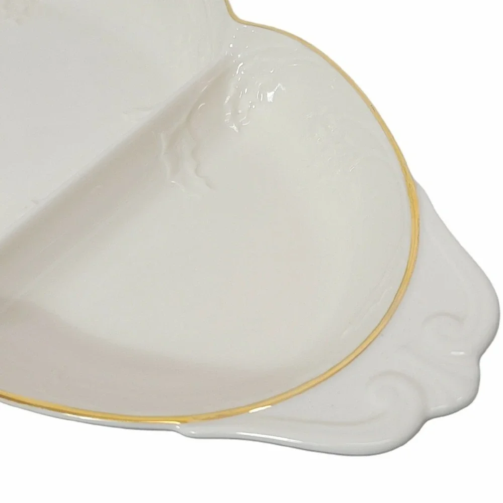 Lenox Holiday Heirloom‎ 3 Part Relish Tray Gold Trim Divided Serving Platter